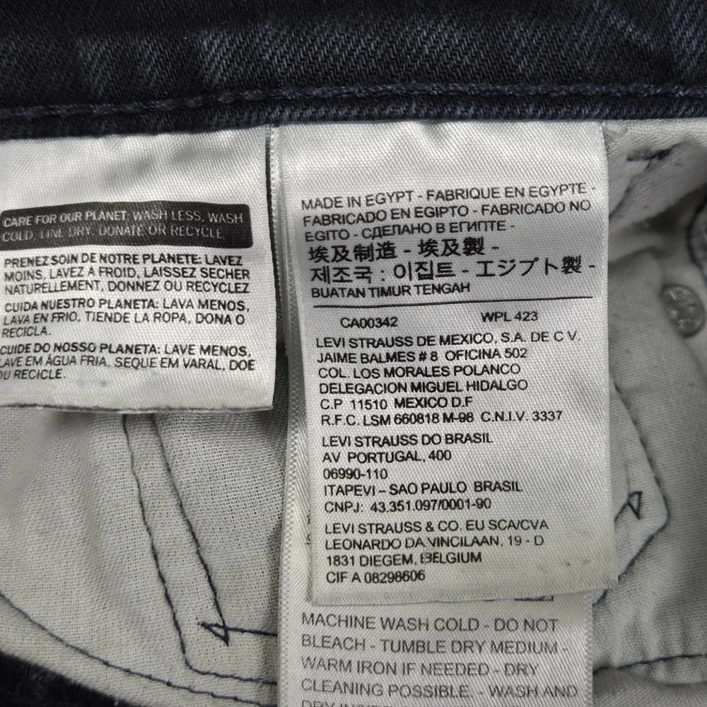 Levis 502 Black Jeans Mens 34x33 Denim Tapered Fit Distressed Faded Biker Grunge